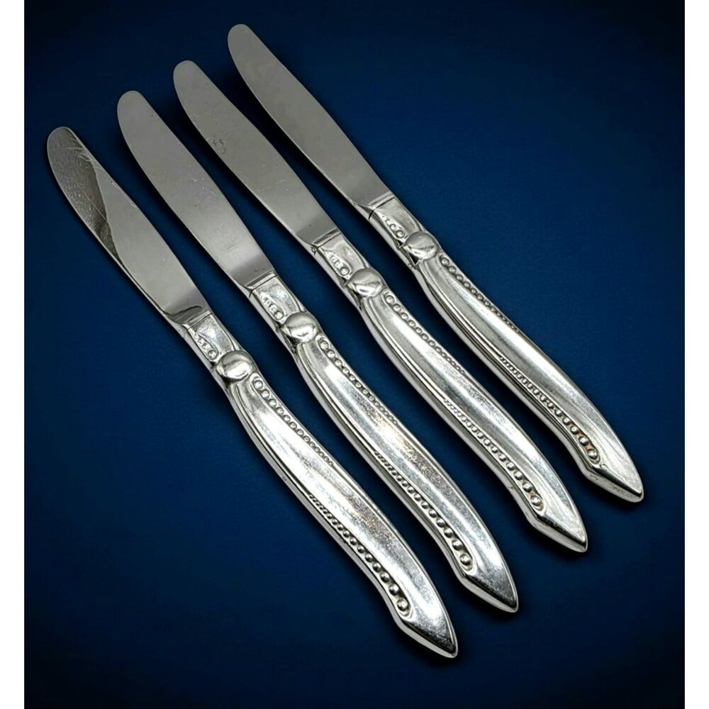 4 Armack Solingen Butter Knives Germany Dinner Knife Beaded Stainless Vintage